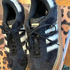 adidas Women's Black & White Furry Campus Sneakers with Gum Sole